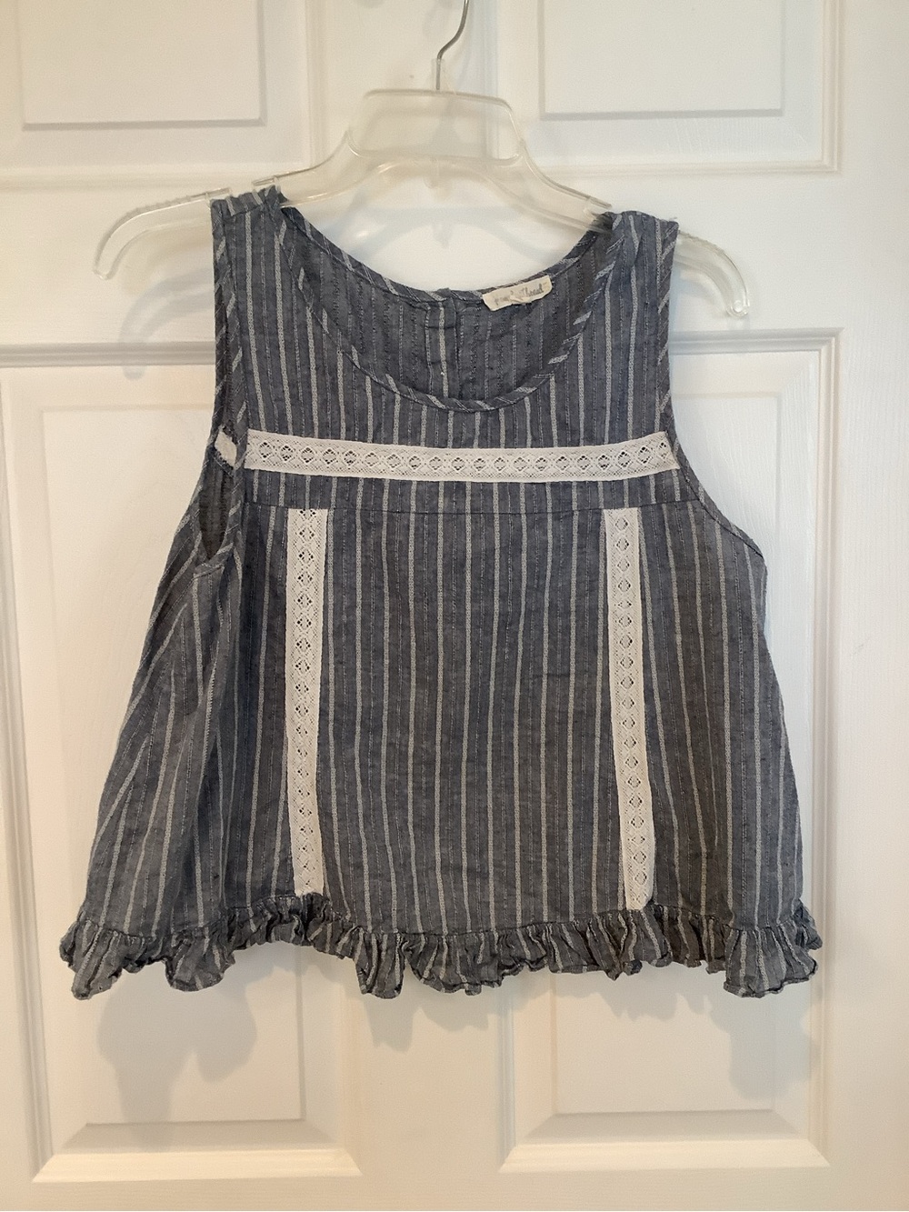 Hem & Thread Blue Striped Lace-Trim Tank